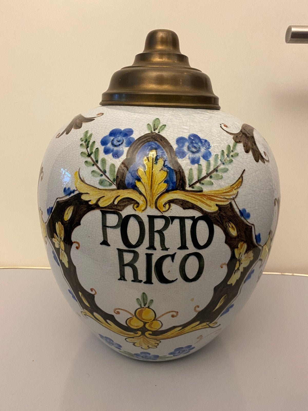 Antieke tabakspot "Porto Rico" met originele deksel, Ophalen of Verzenden