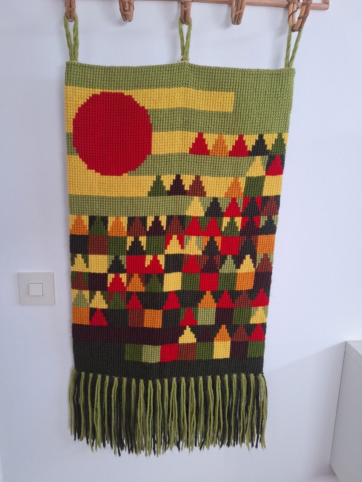 Vintage wandkleed handgemaakt, Groen, 48 cm, 80 cm, Vintage