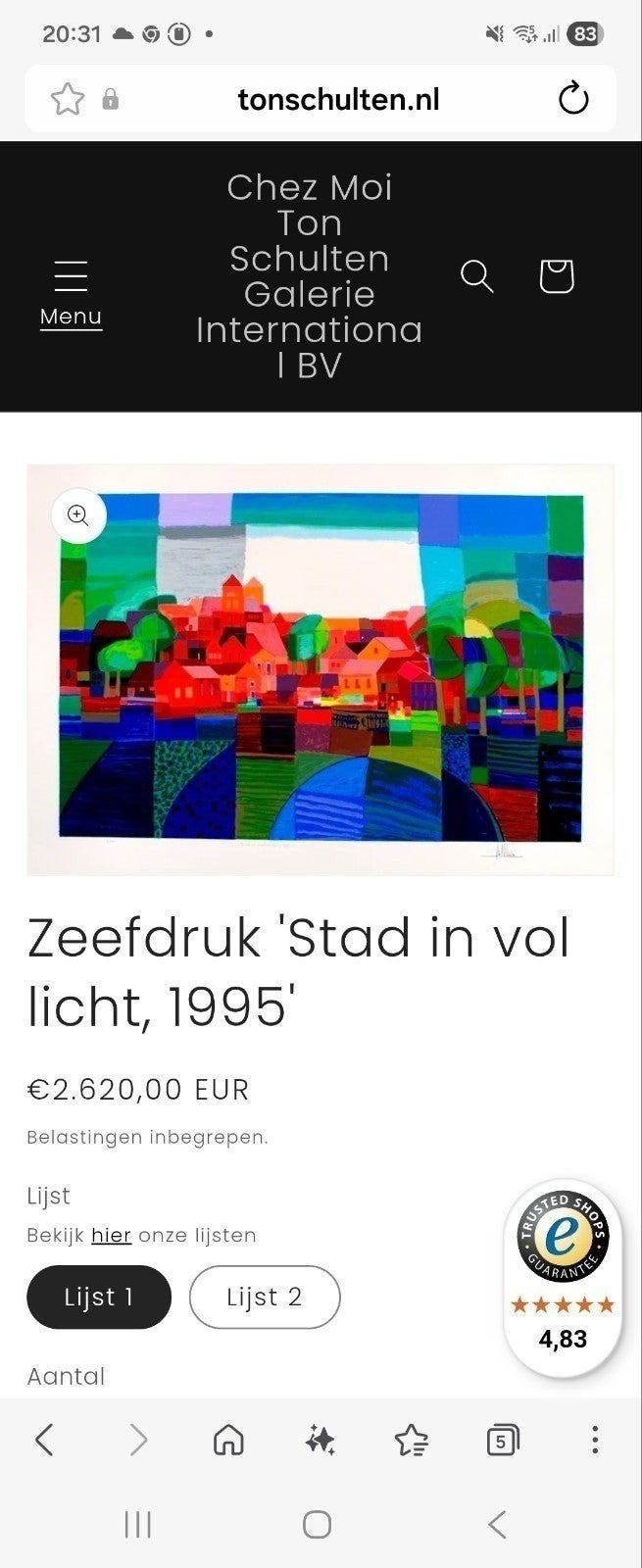 Ton Schulten, Antiek en Kunst, Gelimiteerde oplage, Ophalen of Verzenden, Landschappen, Zeefdruk