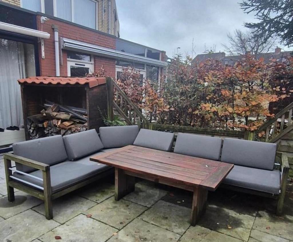 Tuinmeubel, Teak tuinmeubel set met hoekbank en tafel, Tuin en Terras, Tuinsets en Loungesets, Gebruikt, 6 zitplaatsen, Teakhout