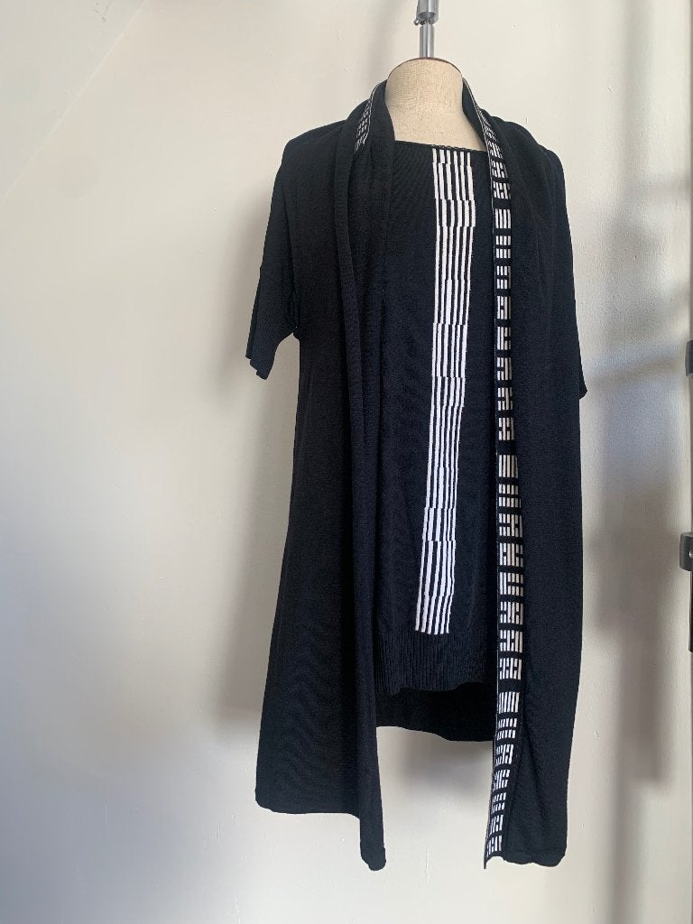 Sarah Pacini tuniek + lang vest gilet zwart wit M/38 - L/40, Kleding | Dames, Maat 38/40 (M), Verzenden, Sarah Pacini, Zwart
