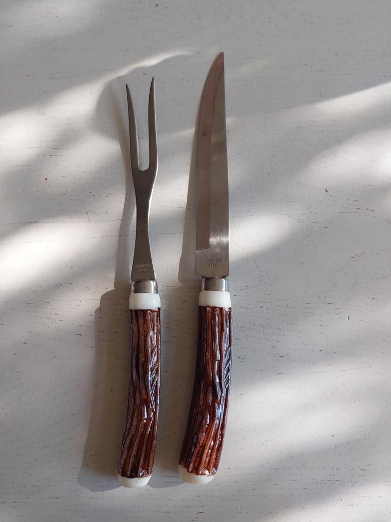 Vintage '70 " Japanse"  Vlees Snijset - RVS Mes & Vork, Ophalen of Verzenden