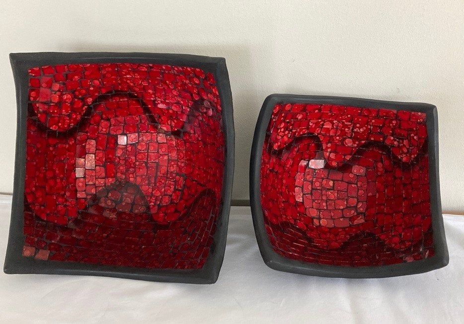 MOZAÏEK SCHAAL ROOD VIERKANT 25X25X13 cm NIEUW, Benya Art Craft, Vierkant, Nieuw, Glas