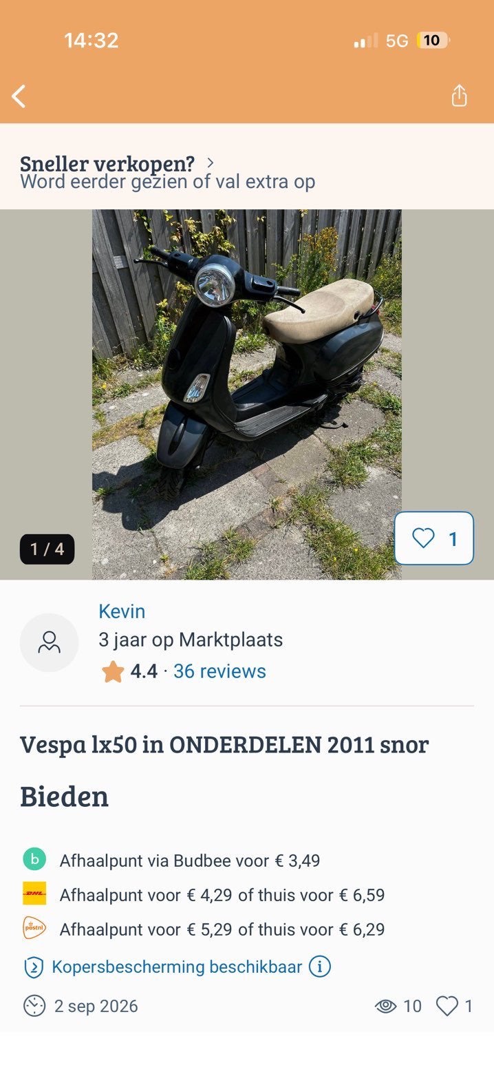 lx vespa uitlaat, Verzenden, Zo goed als nieuw, Benzine, Orbit