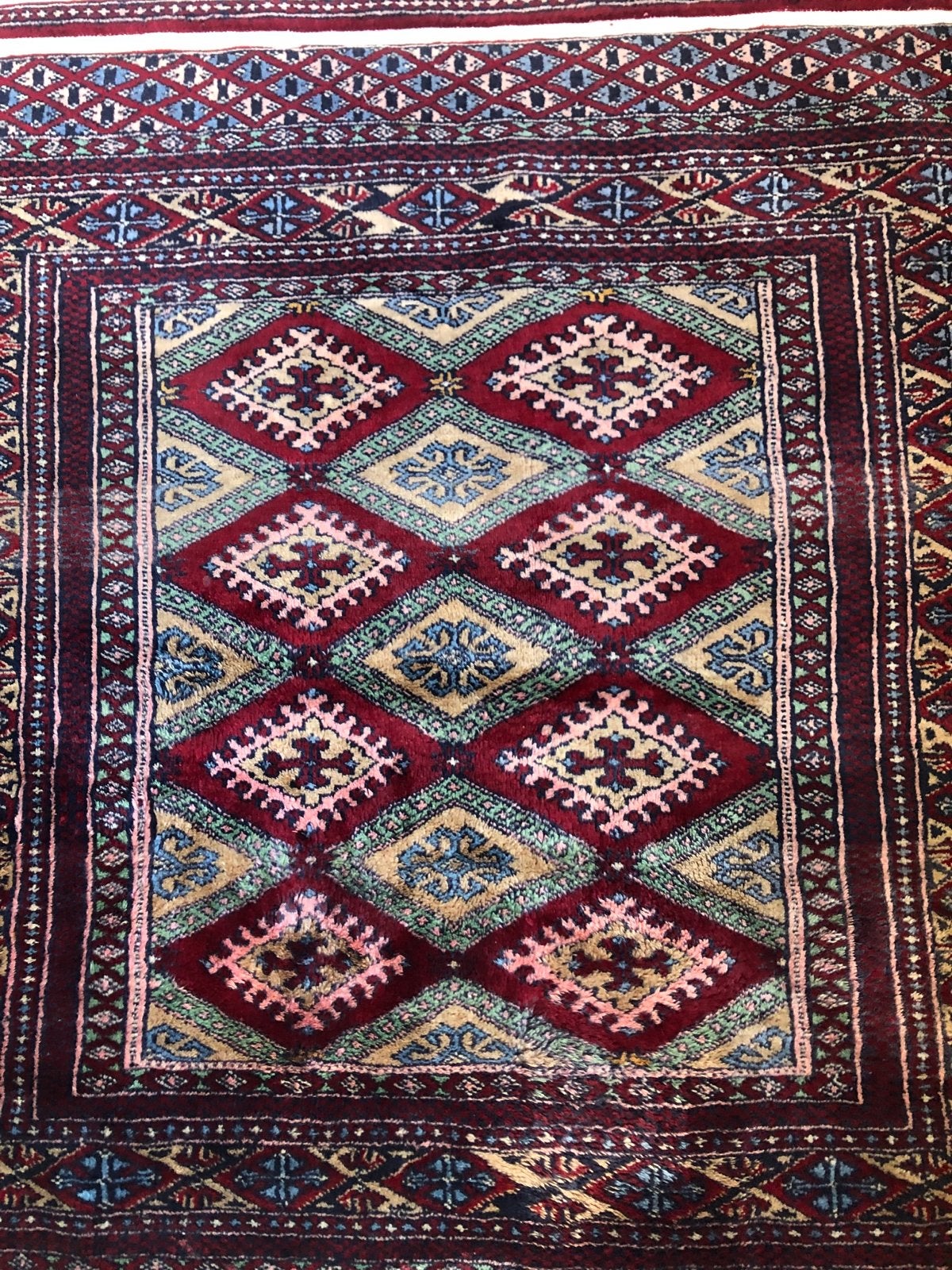 Handgeknoopttapijt Oosters Pakistani Bokhara kleedje 95x105, Gebruikt, 50 tot 100 cm, Vierkant, Rood
