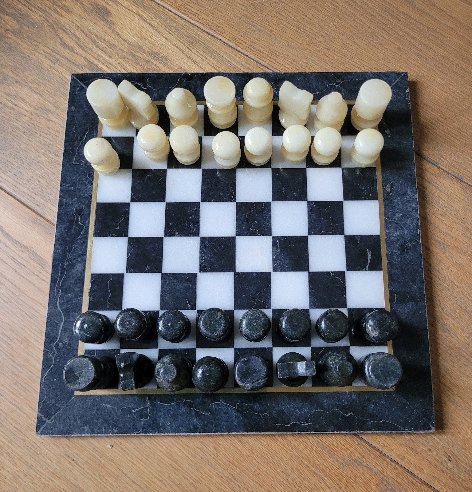 Vintage Marmeren Schaakspel - Compleet en in Goede Staat, Een of twee spelers, Ophalen of Verzenden, Zo goed als nieuw