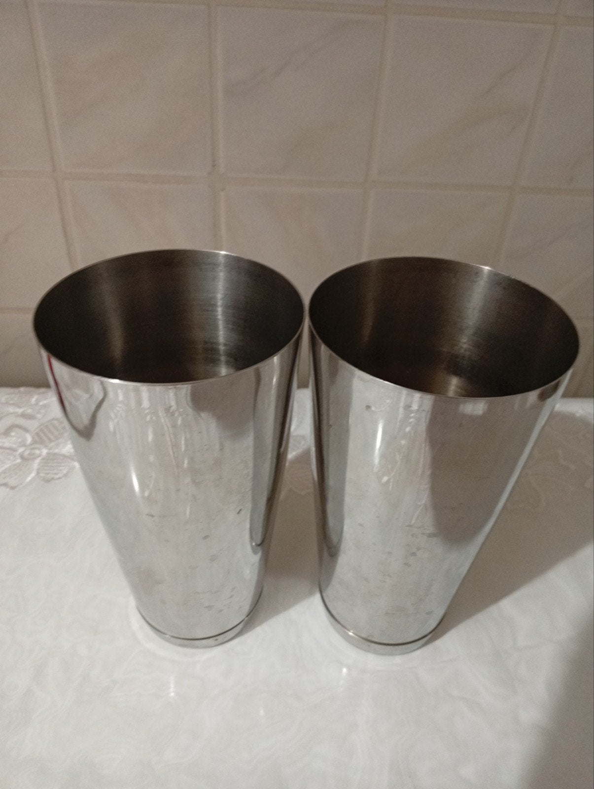 Set van 2 RVS bekers, Ophalen of Verzenden, Gebruikt, Metaal, Zilver
