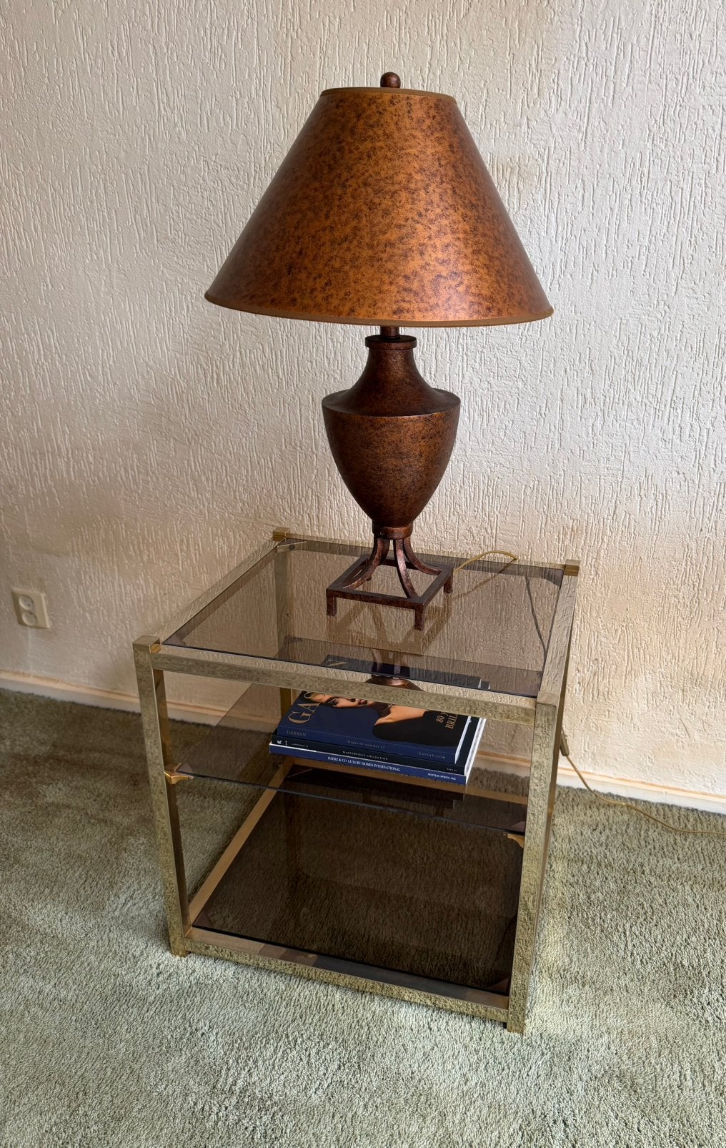 Messing vintage side table, Ophalen, Gebruikt, 50 tot 100 cm, Metaal