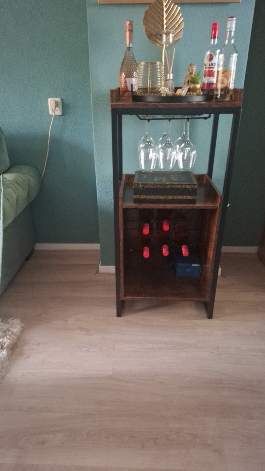 Stijlvolle minibar met wijnrek en glasophanging, Ophalen, Zo goed als nieuw