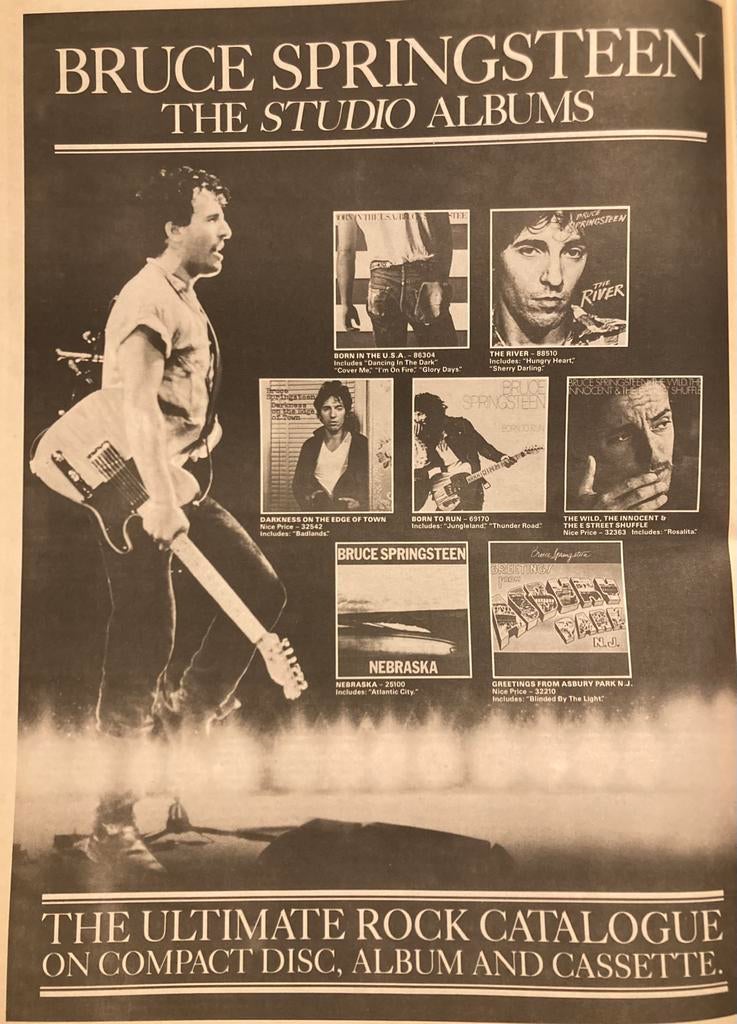 Paginagrote A3 advertentie BRUCE SPRINGSTEEN album releases, Verzamelen, Ophalen of Verzenden, Gebruikt, A1 t/m A3