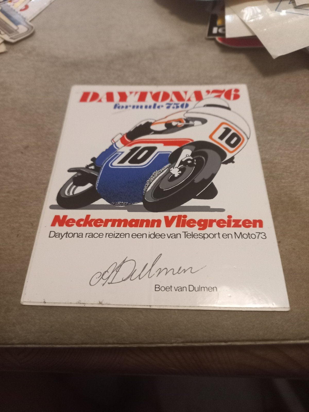 Daytona '76 Formule 750 Neckermann Vliegreizen sticker, Ophalen of Verzenden