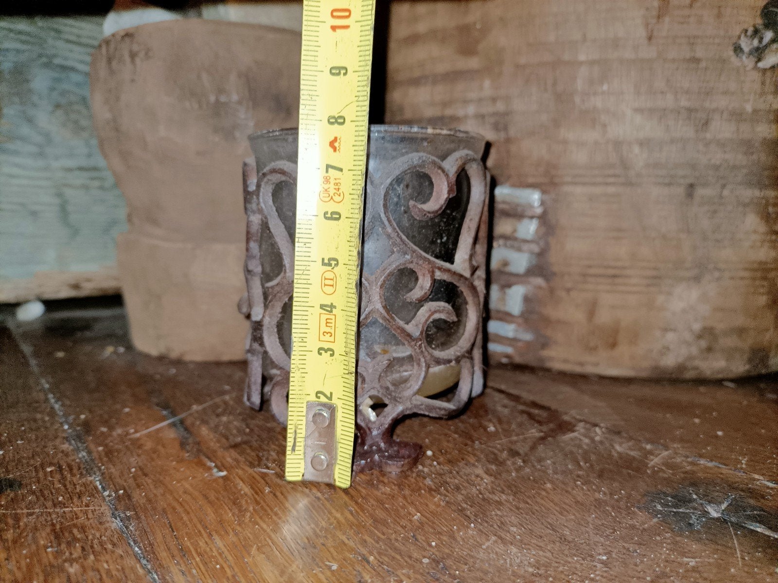 Kleine metalen waxinelichthouder met glaasje, Gebruikt, ., Waxinelichthouder, Ophalen of Verzenden
