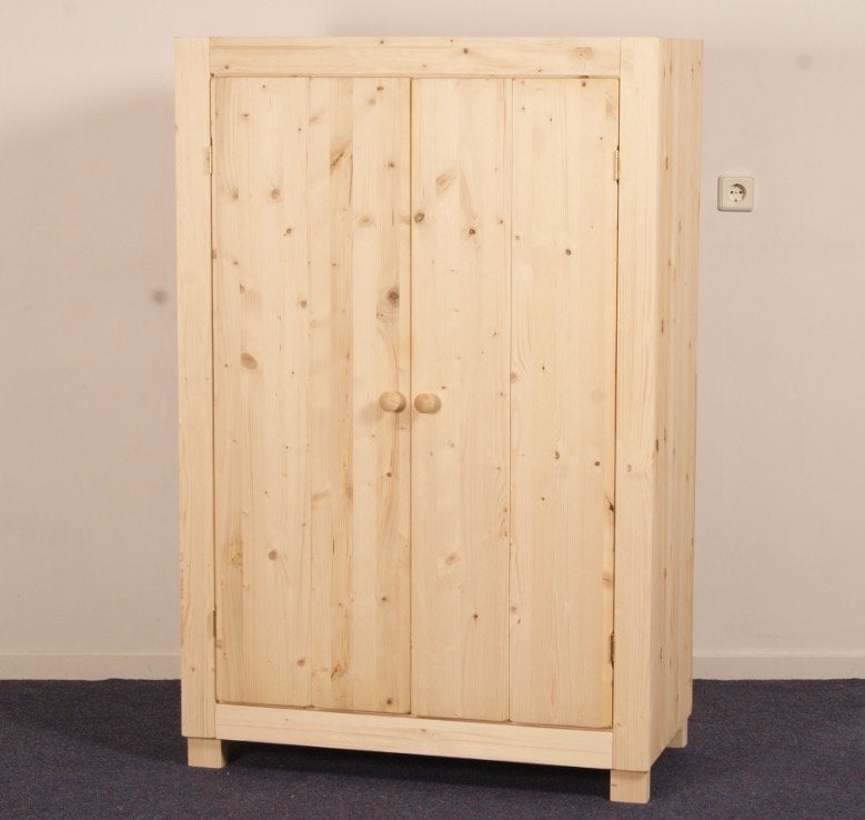 Blank houten kledingkast Starko - 113x181x52 cm, Ophalen, 100 tot 150 cm, Zo goed als nieuw, 150 tot 200 cm