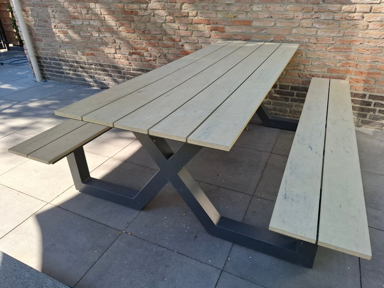Kunststof picknicktafel, Tuin en Terras, Picknicktafels, Ophalen, Gebruikt, Rechthoekig, Overige materialen