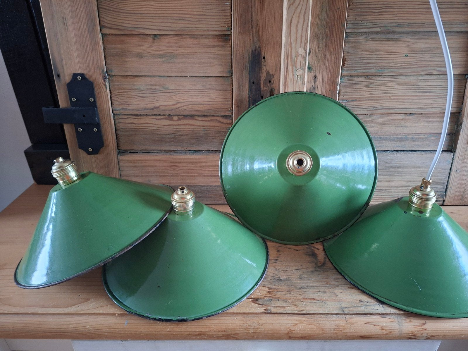 Groen emaille hanglampen , oude lampen , vintage lampenkap, Ophalen of Verzenden