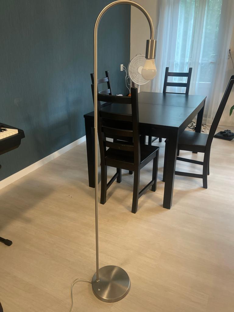 Moderne booglamp, RVS, perfect voor sfeervolle verlichting, Ophalen of Verzenden, Zo goed als nieuw, Metaal, 150 tot 200 cm