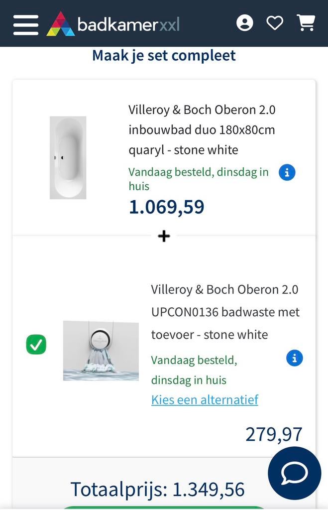 Villeroy & Boch Oberon 2.0 inbouwbad 180x80cm - stone white, Ophalen, Zo goed als nieuw, Bad