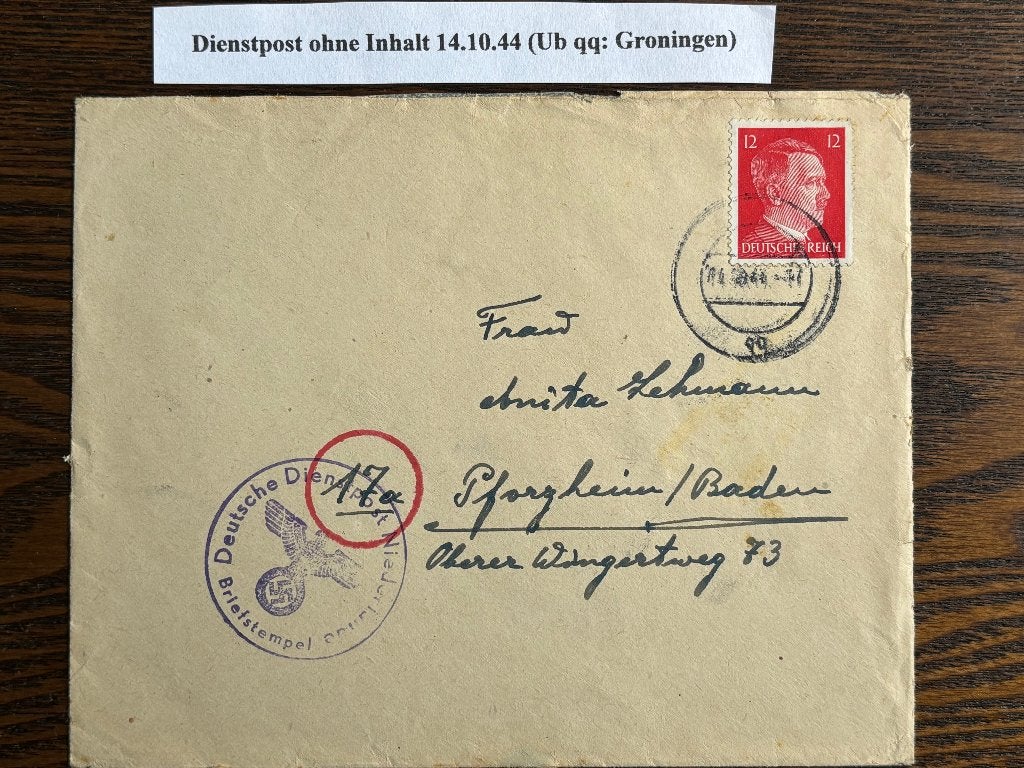 Poststuk Duitse Dienstpost in bezet NL in WO2, Groningen, Verzenden, Envelop