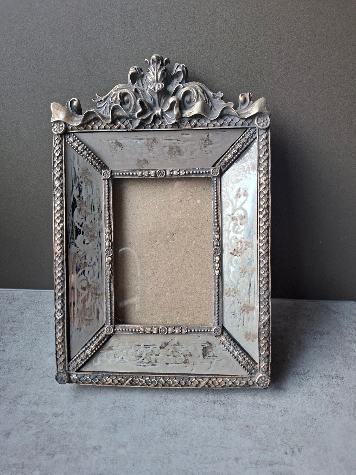 Brocante Barok Fotolijstje met Spiegeldetails, Ophalen of Verzenden