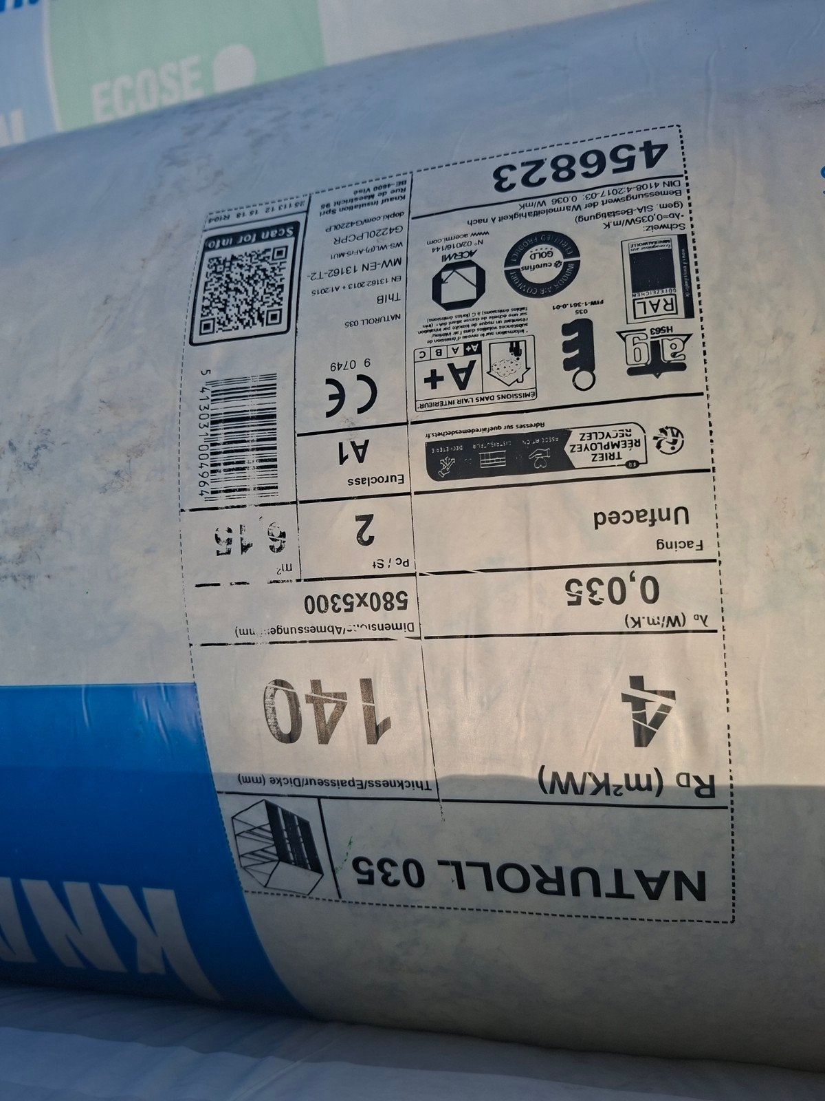 Knauf Naturoll 035 Glaswol isolatie 140mm dik, Ophalen, Nieuw, 15 m² of meer, Glaswol