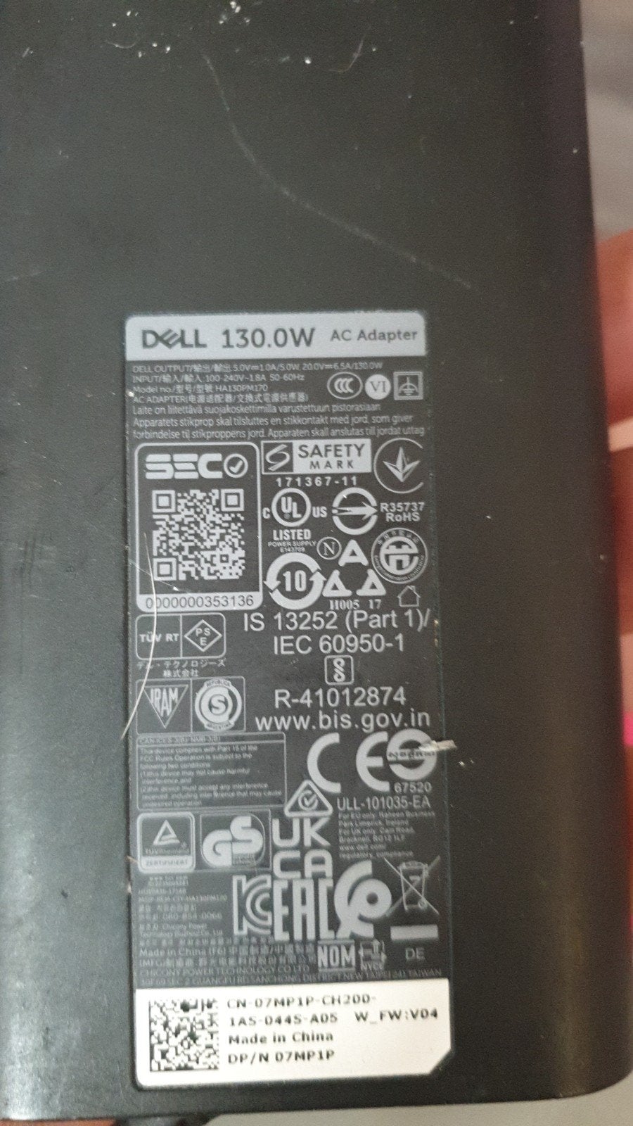 Dell 130W AC Adapter - Oplader voor Dell Laptops, Computers en Software, Laptop-opladers, Ophalen, Gebruikt, Dell