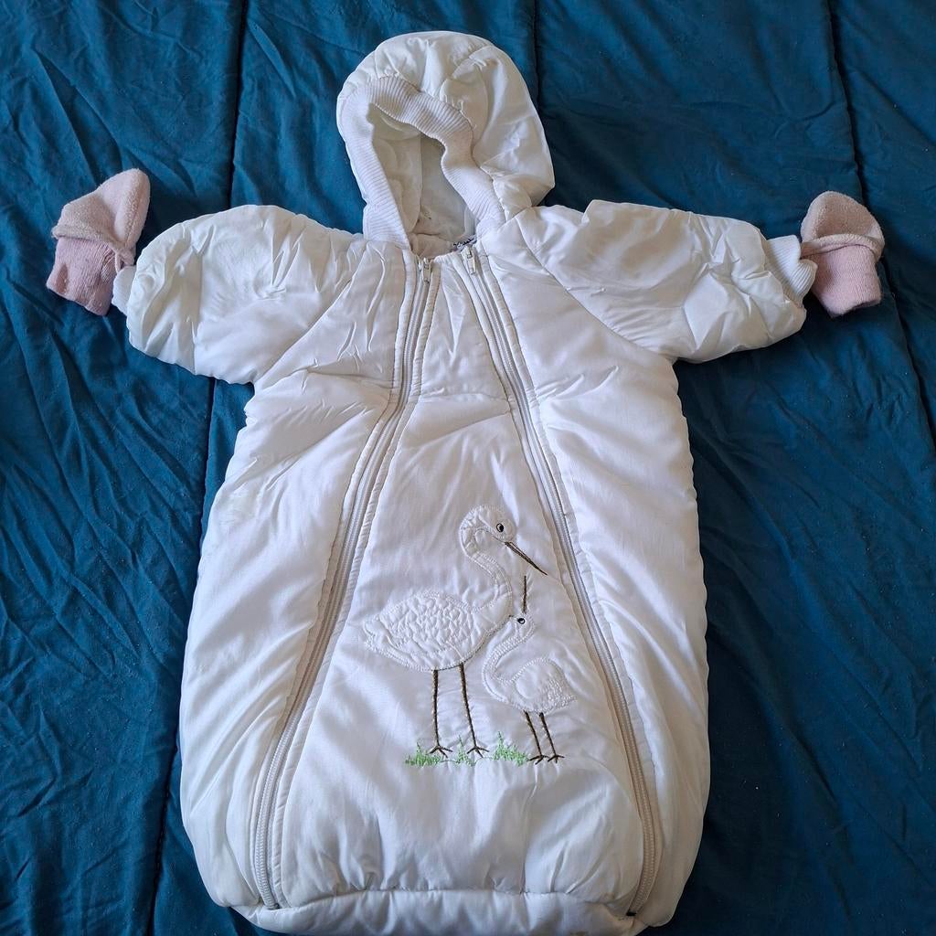Witte baby slaapzak/voetenzak met ooievaars, Ophalen of Verzenden, Gebruikt, Jongetje of Meisje