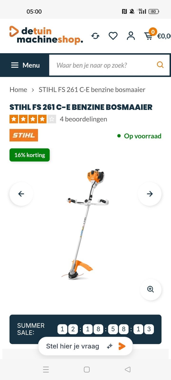 Stihl FS 261 C-E Benzine Bosmaaier, Gebruikt, Ophalen of Verzenden, 30 tot 50 cm, Stihl