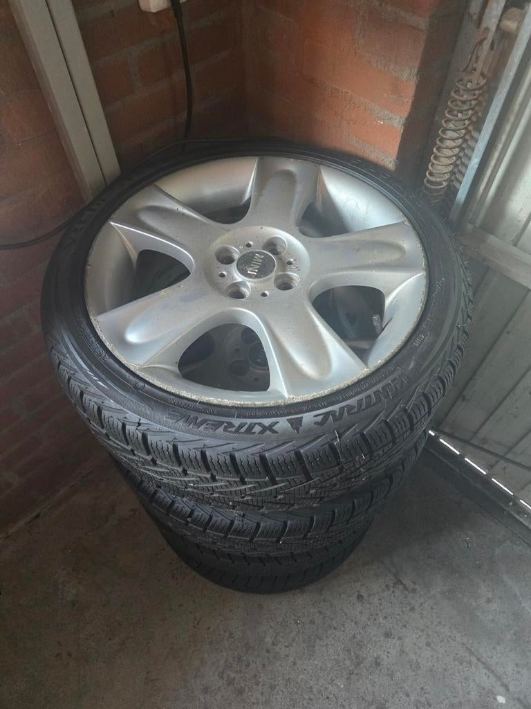 Mini Cooper winterbanden met velgen (stoeprandschade), Ophalen