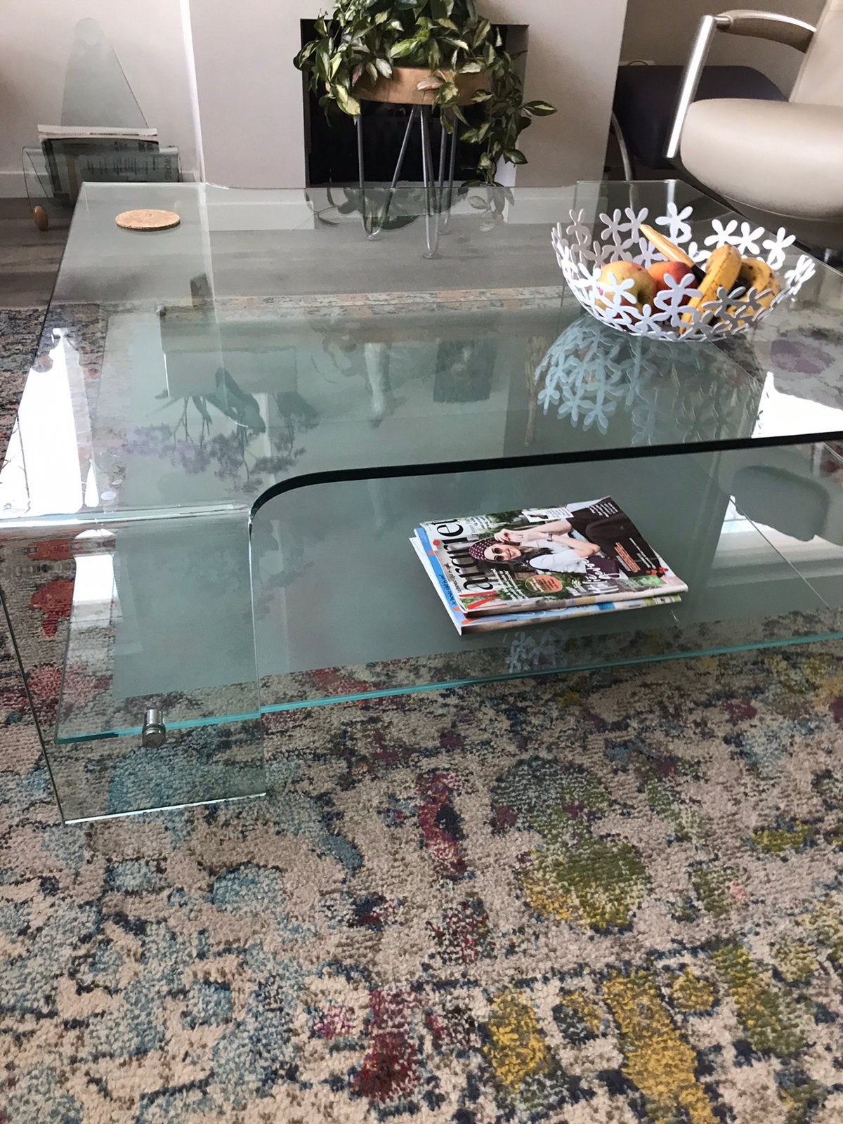 Grote glazen salontafel., Ophalen, Gebruikt, 100 tot 150 cm, 50 tot 100 cm