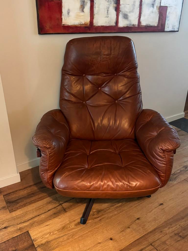 Leren draaifauteuil Göte Möbler vintage zweeds design, Ophalen, Gebruikt, Vintage jaren 50/60, Leer