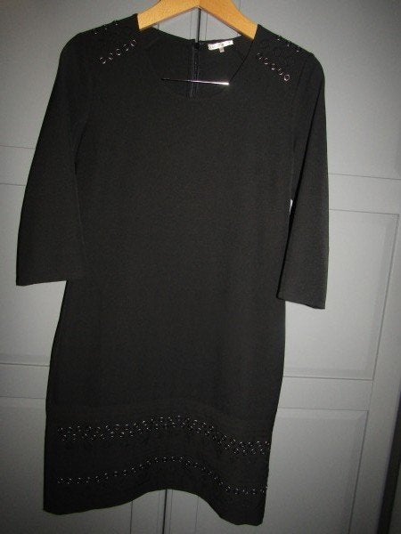 G764 Esqualo 36 jurk zwart nestels little black dress, Verzenden, Zwart, Esqualo, Zo goed als nieuw