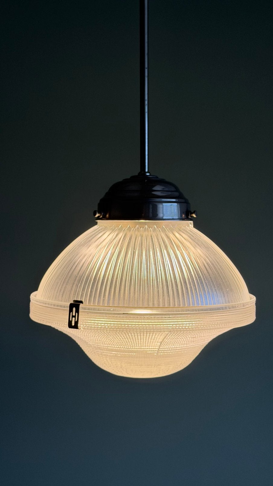Vintage art deco hanglamp pendellamp Holophane, Gebruikt, Holophane, Art deco industrieel, Glas
