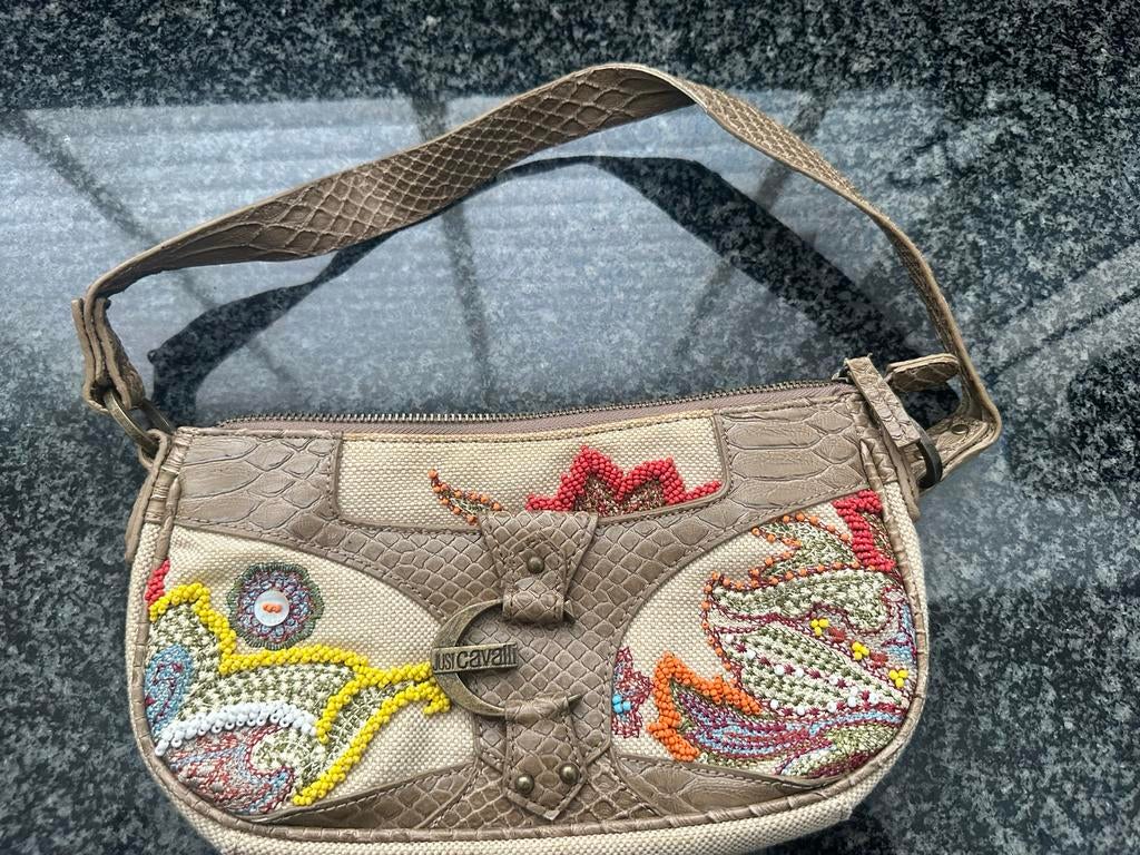 Roberto Cavalli schoudertas, Ophalen of Verzenden, Gebruikt, Beige, Schoudertasje