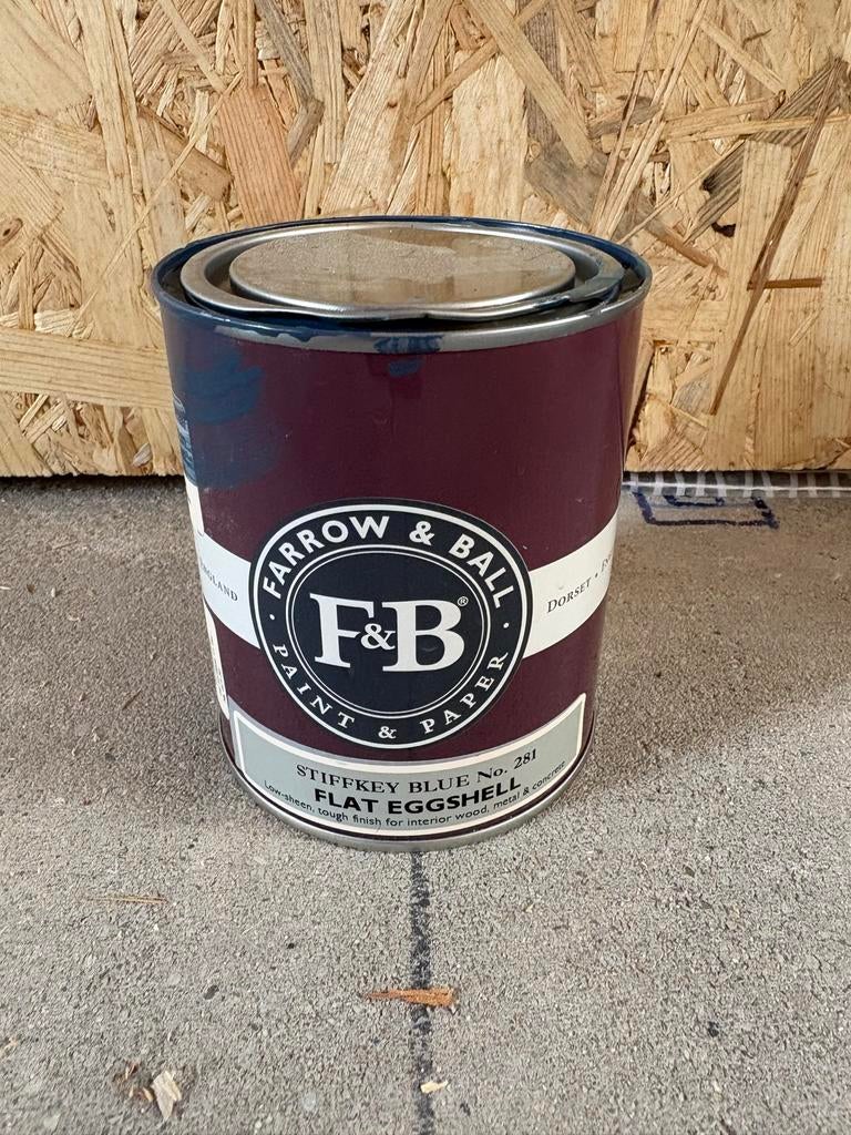 Farrow & Ball Stiffkey Blue No. 281 Flat Eggshell verf, Blauw, Nieuw, Ophalen of Verzenden, Verf