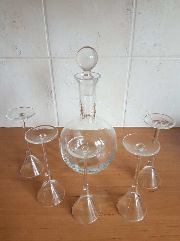 Wijnkaraf met 5 glaasjes, Ophalen, Gebruikt, Glas, Minder dan 5 flessen