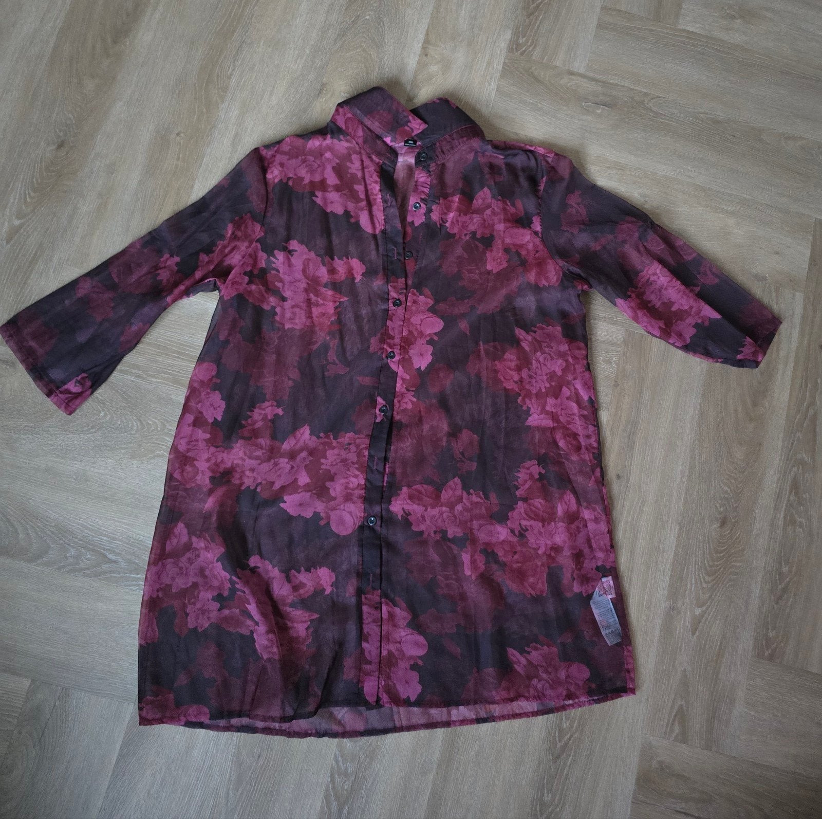 Doorschijnende blouse met paars-roze bloemenprint Shein 2XL, Ophalen, Zo goed als nieuw, Maat 46/48 (XL) of groter, Paars