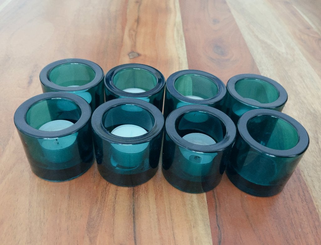 8x Kivi Iittala Sea Blue Waxinelichtjes Design, Blauw, Waxinelichthouder, Ophalen of Verzenden, Iittala