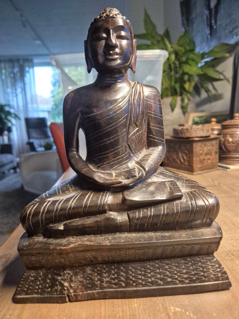 Houten Boeddha beeld - Mediterende Boeddha, Ophalen, Gebruikt, 25 cm, Handgemaakt
