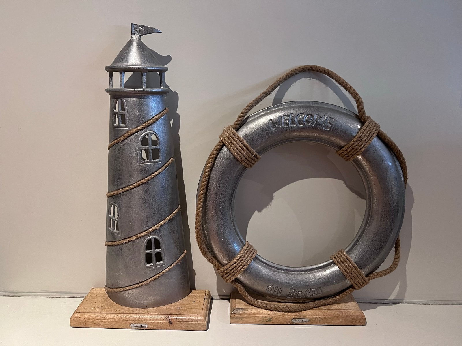 Riviera Maison vuurtoren 65cm reddingsboei 50cm decoratie, Ophalen of Verzenden, Metaal, Zilver, Landelijk