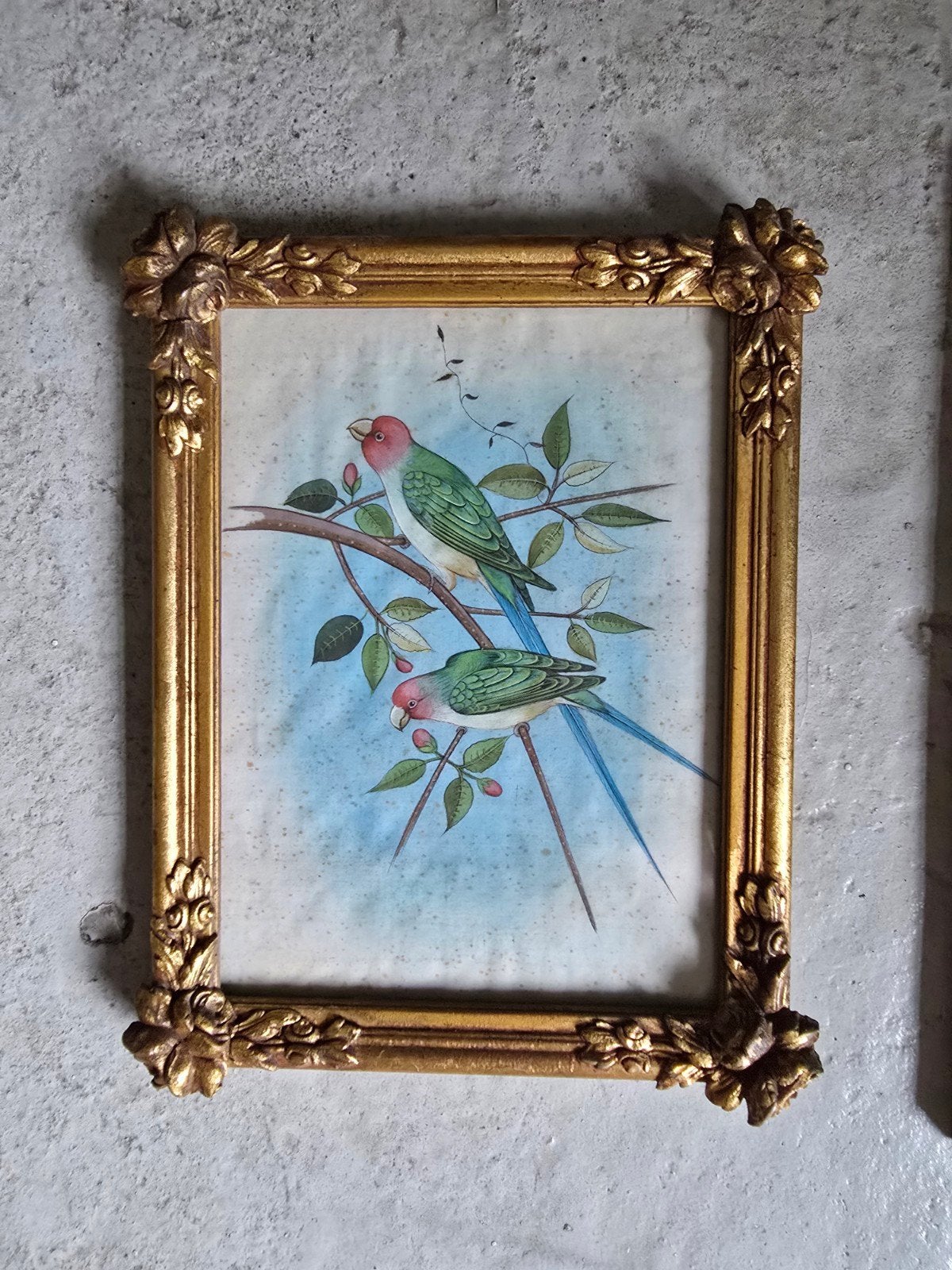 antiek schilderijtje op zijde, Antiek en Kunst, Kunst | Schilderijen | Klassiek, Ophalen of Verzenden, Klassiek, Dieren, Overige ondergronden