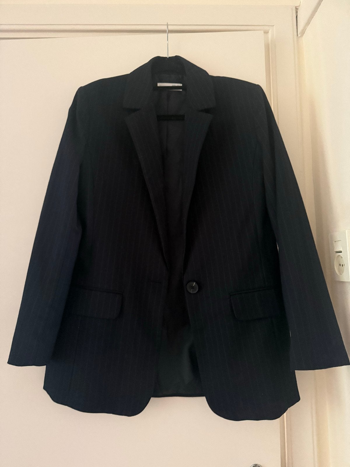 Primark donkerblauwe blazer met streepjes - Maat 40 (L), Maat 38/40 (M), Jasje, Gedragen, Verzenden