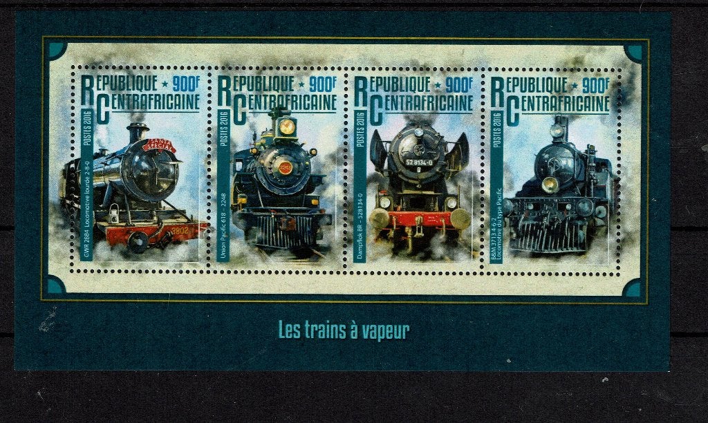 C.AFRIKA 2016 PF BLOK TREINEN SPOORWEGEN RAILROAD TRAINS, Ophalen of Verzenden, Postfris, Treinen