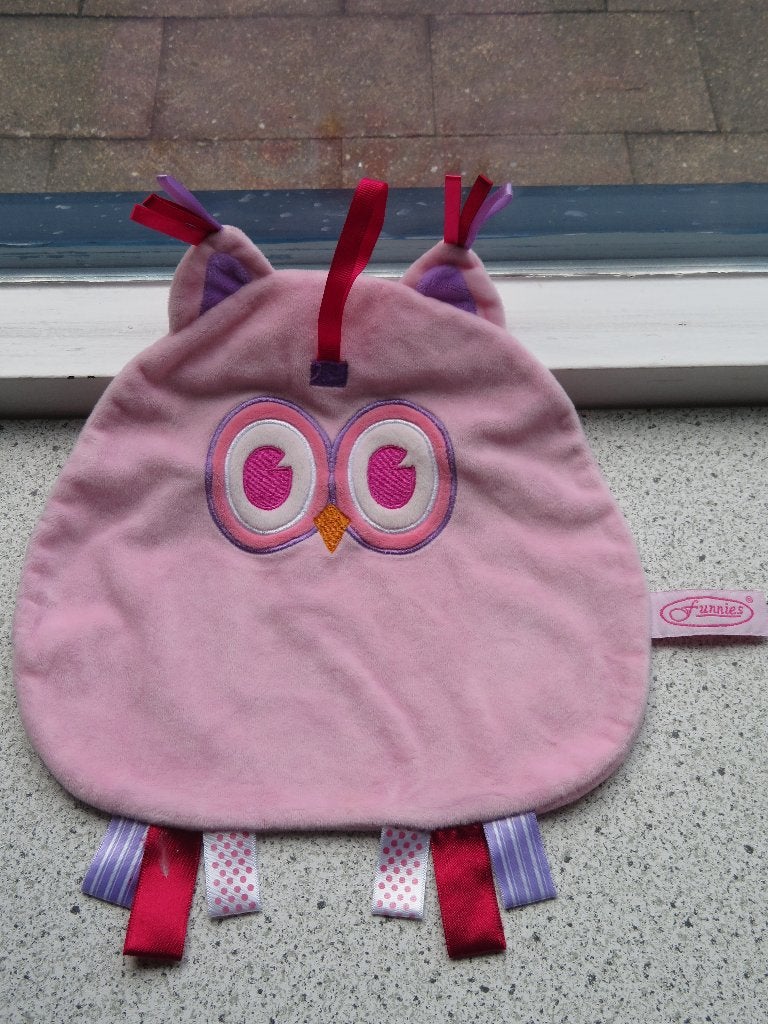 Labeldoek speendoek VOGEL UIL roze velours merk Funnies, Overige typen, Ophalen of Verzenden, Zo goed als nieuw, Met label