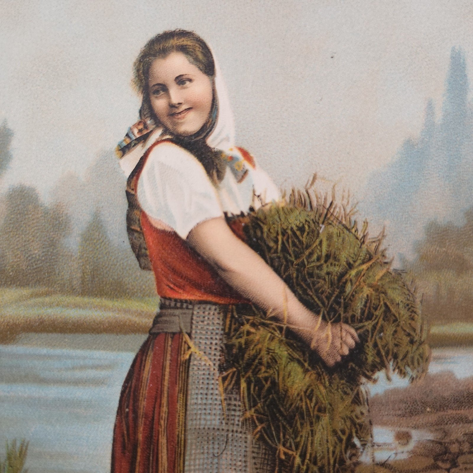 <1920 Ansichtkaart Duitse Vrouw met Hooi, Verzenden, Voor 1920, Ongelopen, Klederdracht