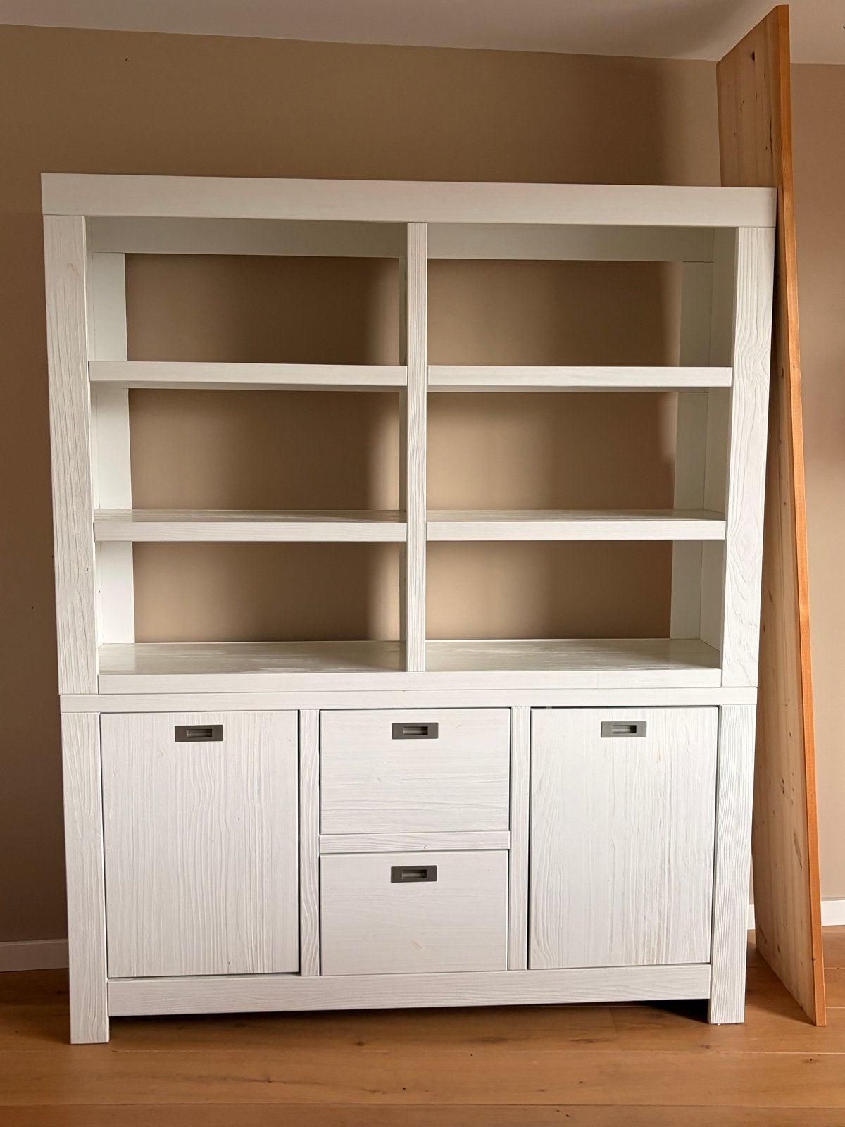 Witte kast met open vakken, deuren en lades, Gebruikt, 150 tot 200 cm, Ophalen of Verzenden, Met lade(s)