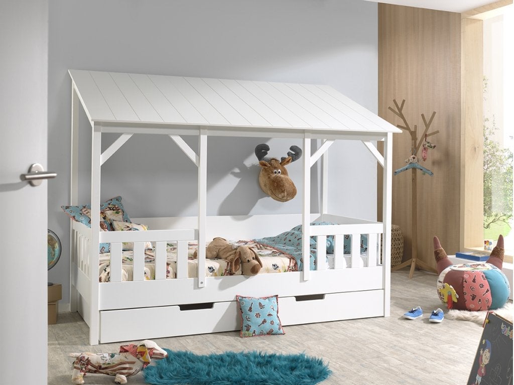 Huisbed met wit dak - 90x200 - Wit, Kinderen en Baby's, Kinderkamer | Bedden, Niet ingevuld, Niet ingevuld, Niet ingevuld
