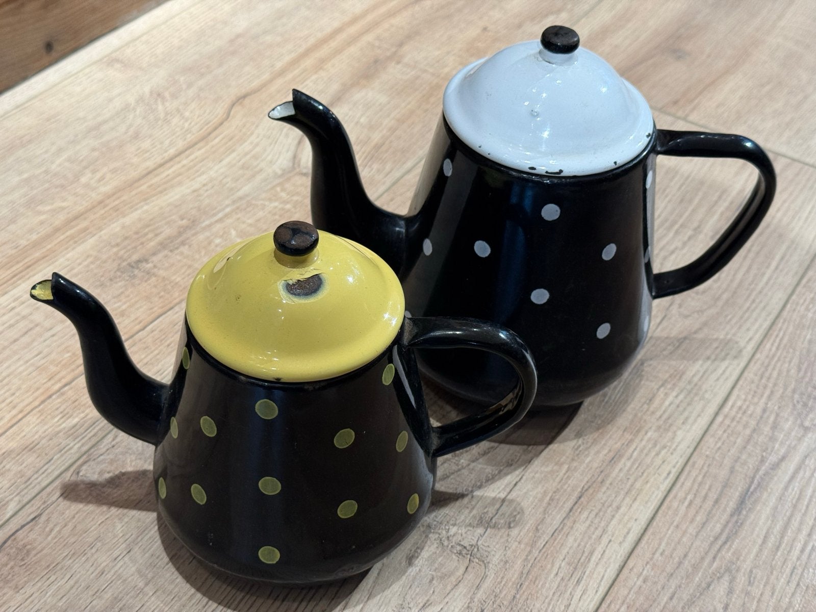 Vintage Emaille Koffiekannen - Polkadot Set, Ophalen of Verzenden