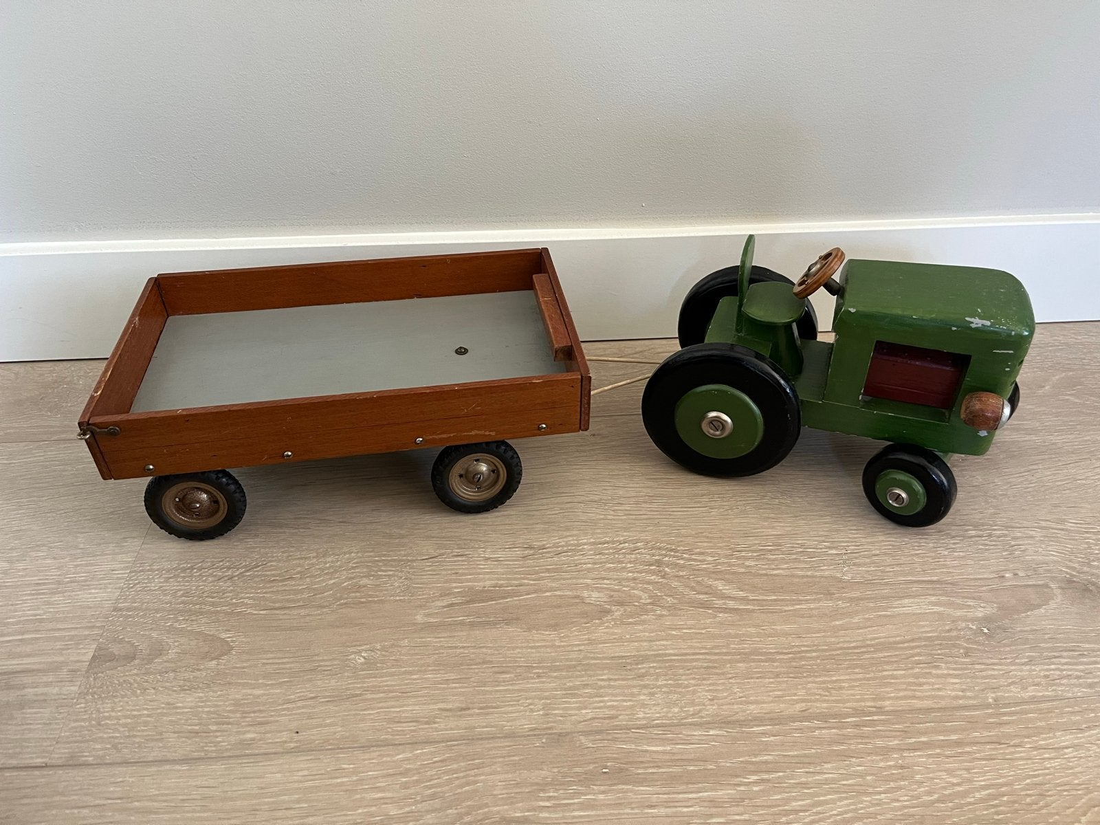 Vintage Houten Speelgoed Tractor met Aanhanger, Ophalen of Verzenden, Gebruikt