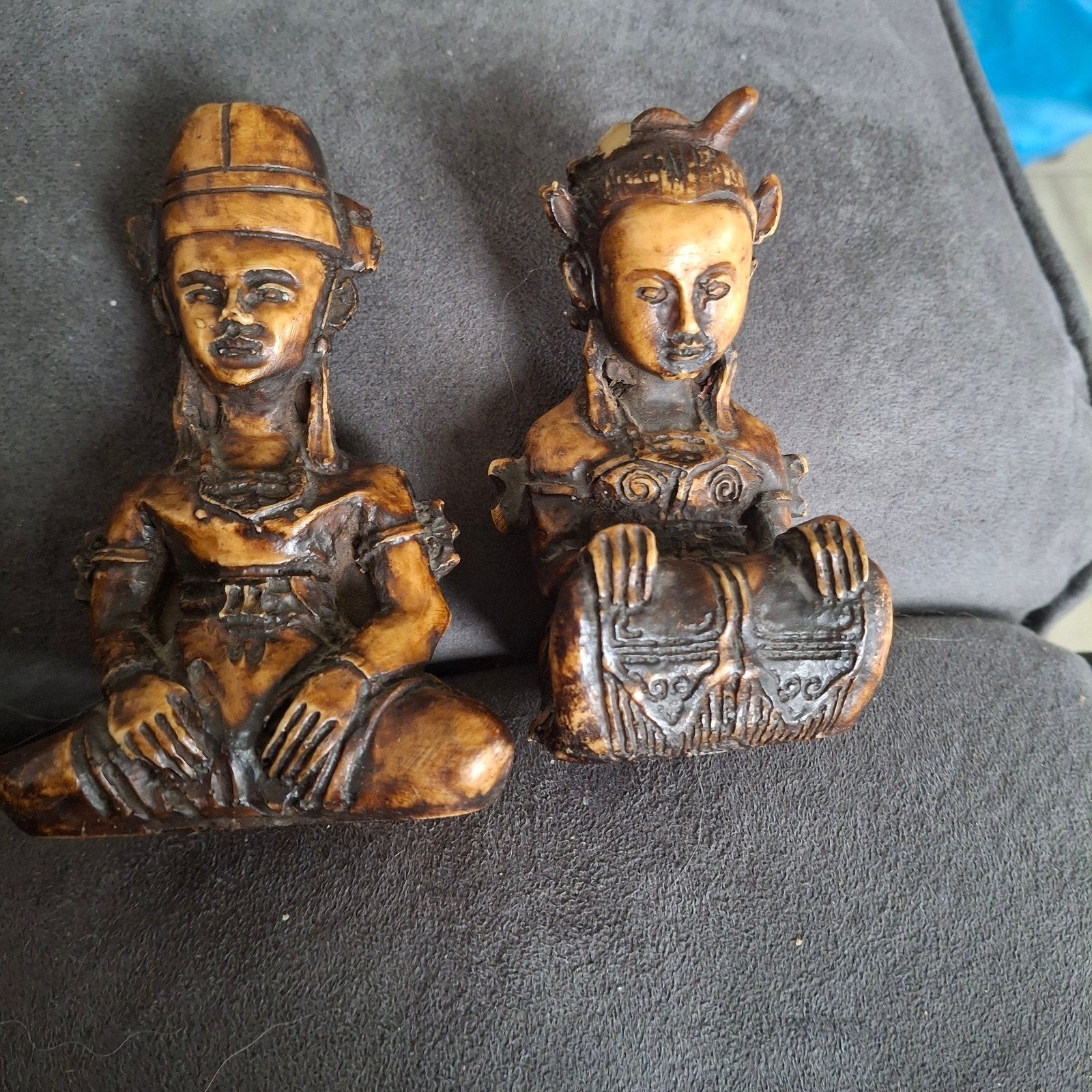 Vintage Loro Blonyo Beelden - Javaans Bruidspaar, Groep mensen, Minder dan 20 cm, Ophalen of Verzenden, Handgemaakt