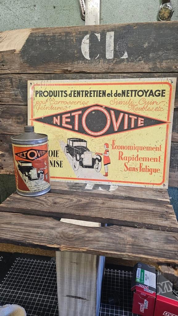 Netovite reclamebord  en oileblik, Verzamelen, Merken en Reclamevoorwerpen, Ophalen of Verzenden, Gebruikt, Reclamebord